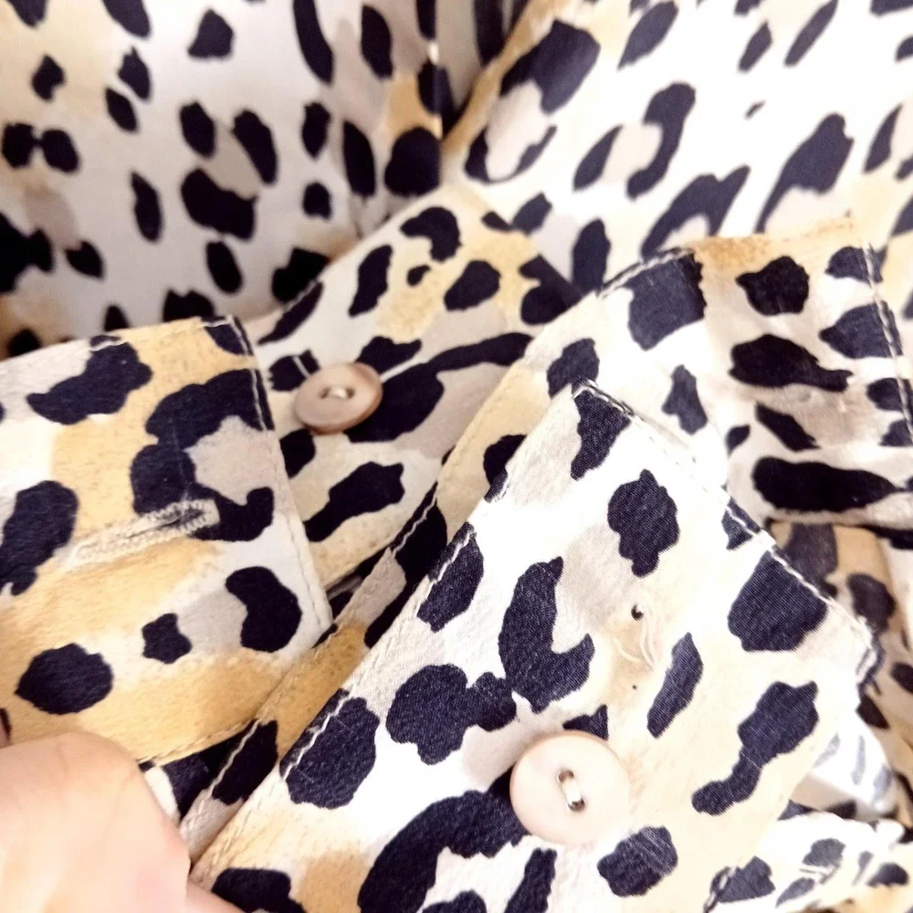 Suitsme‎ Shirt Womens Small Leopard Animal Print 100% Silk Button Front Blouse - Picture 4 of 9